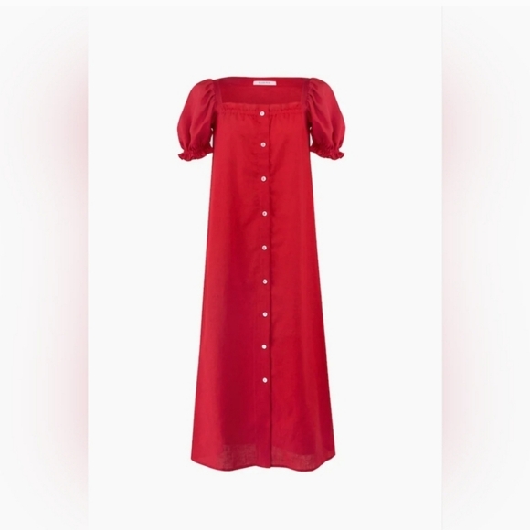 Sleeper red 100% linen brigitte midi dress, small - Picture 2 of 7
